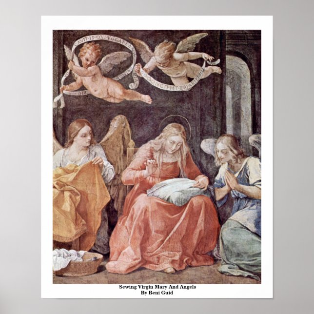 Sewing Virgin Mary And Angels By Reni Guido Poster (Front)