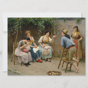 Sewing Women and a Boy Having a Friendly Chat Card