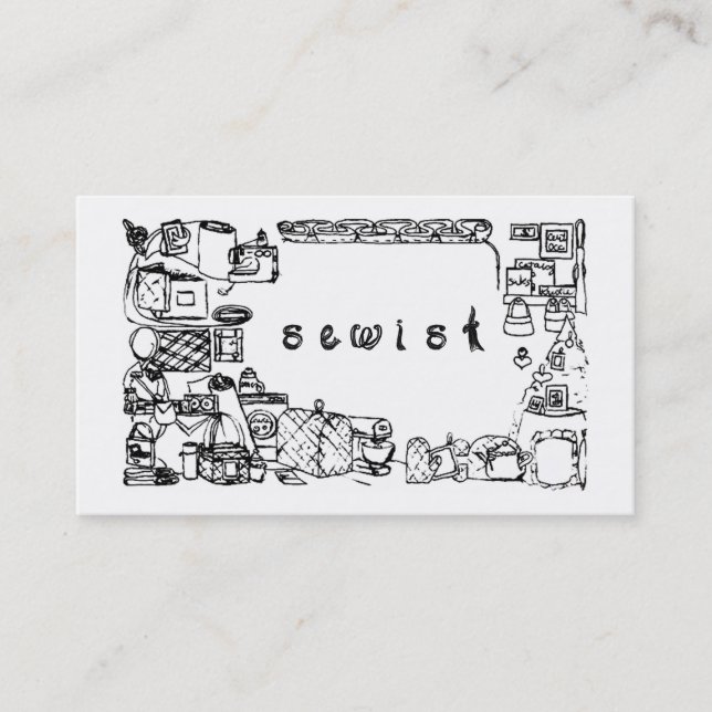 Sewist Fabric Font Sewing Theme Fabricated Frames Business Card (Front)