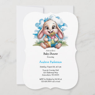 Sewn Patchwork Cute Bunny & Pacifier Baby Shower Invitation