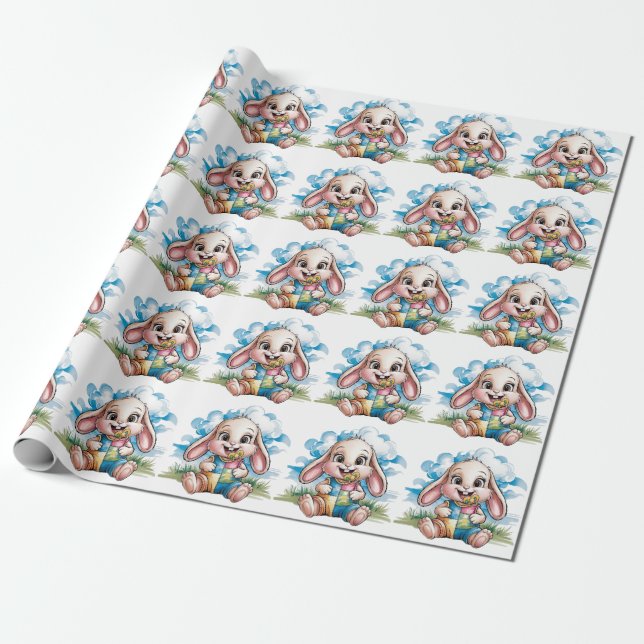 Sewn Patchwork Cute Bunny & Pacifier Baby Shower Wrapping Paper (Unrolled)