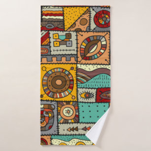 Sewn pieces of fabric in a patchwork style. Ethnic Bath Towel