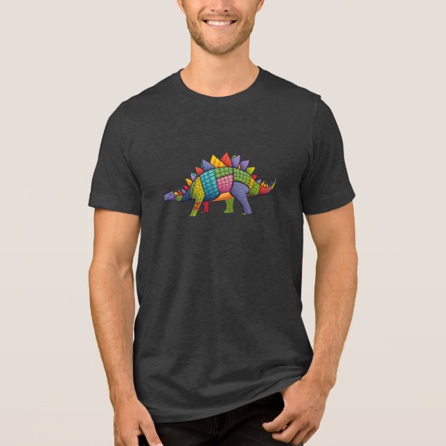 Sewn Scales: Patchwork Stegosaurus Unisex T-Shirt Tri-Blend Shirt (Front)