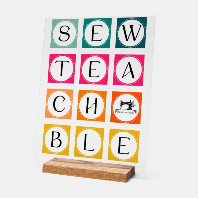 Sewteachable Colorful Squares Acrylic Sign (Angle)