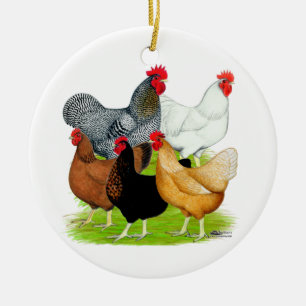 Sex-linked Chickens Quintet Ceramic Tree Decoration