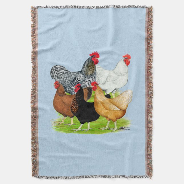 Sex-linked Chickens Quintet Throw Blanket (Front Vertical)