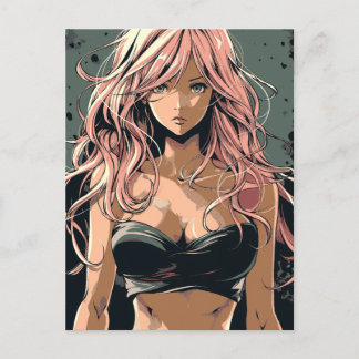 Sexy Anime Girl in Black Bikini Postcard