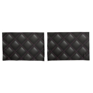 Sexy Black Leather Hot Pink Quilted Square Pattern Pillowcase