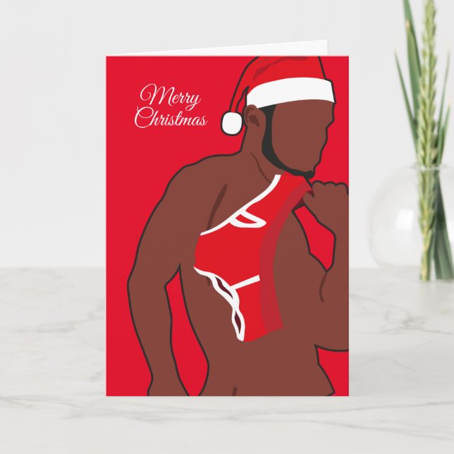 Sexy Black Santa Claus Holiday Card (Front)
