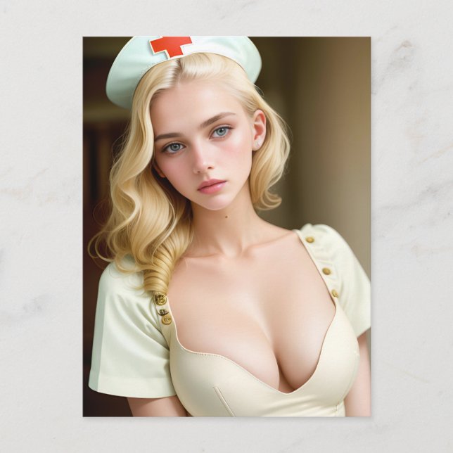 Sexy Blonde Nurse Postcard (Front)