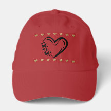 Sexy Heart, Butterflies And Puffy Gold Hearts Cap
