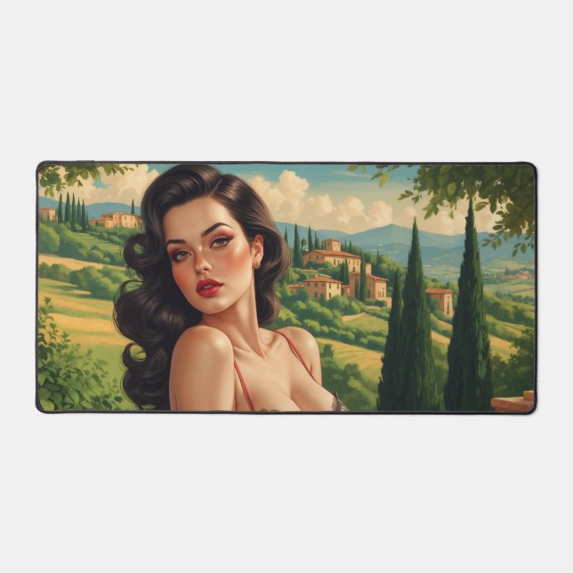 Sexy Italian Pin-up in Tuscany Desk Mat (Front)