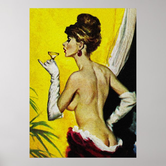 Sexy Lady Drinking Wine Retro Pulp Cover Art Poster (Front)