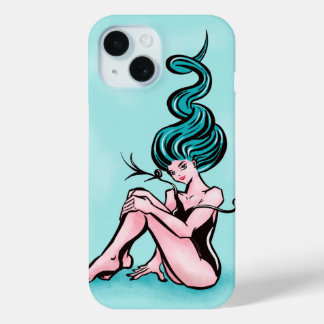 Sexy Pin-up Girl With Blue Hair iPhone 15 Case