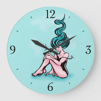 Sexy Pin-up Girl With Blue Hair Large Clock