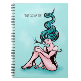 Sexy Pin-up Girl With Blue Hair Notebook
