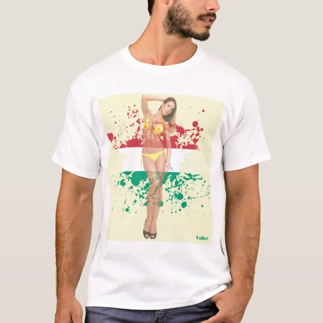 Sexy PinUp girl dissolve on flag - Tshirt (Front)