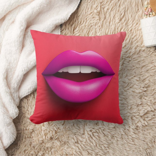 Sexy purple lips on red background cushion (Blanket)