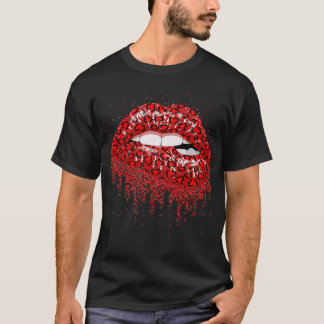 Sexy Red Lip Biting Red Heart Dripping Lips For Ki T-Shirt