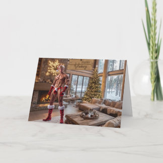 Sexy Santa Happy Holidays Rustic Cabin Christmas  Card