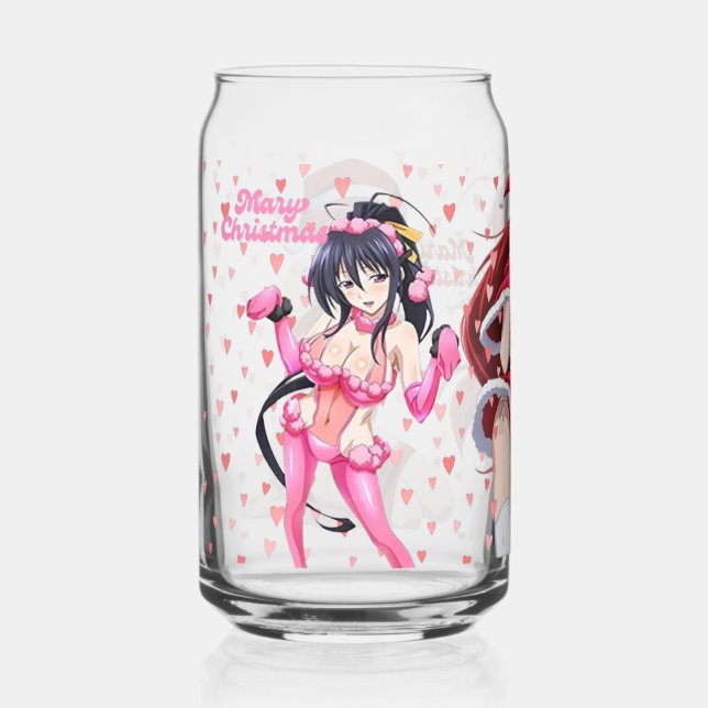 Sexy Santa Marry Cristmas Pink Heart Anime Diva Can Glass (Front)