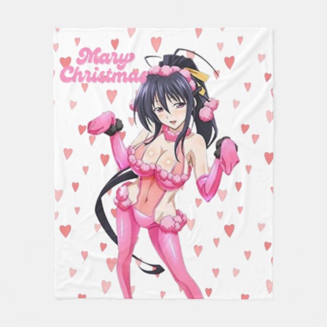 Sexy Santa Marry Cristmas Pink Heart Anime Diva Fleece Blanket (Front)