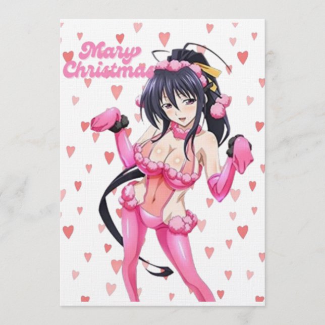 Sexy Santa Marry Cristmas Pink Heart Anime Diva Invitation (Front)