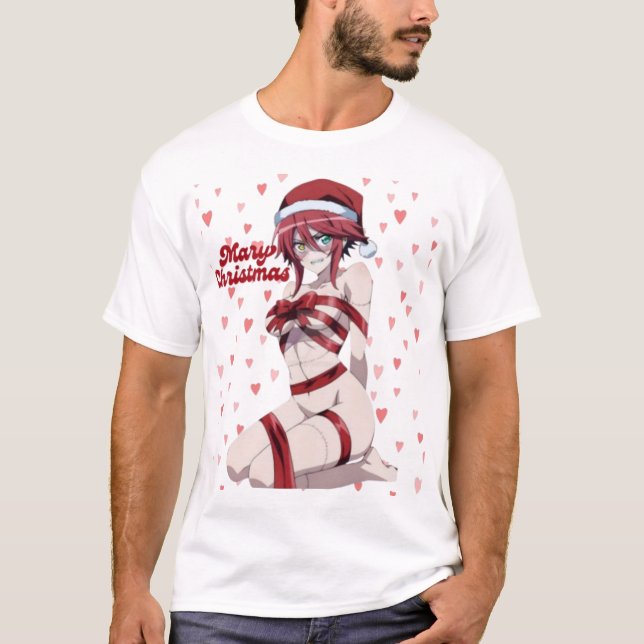 Sexy Santa Marry Cristmas Wrapped Anime Girl T-Shirt (Front)