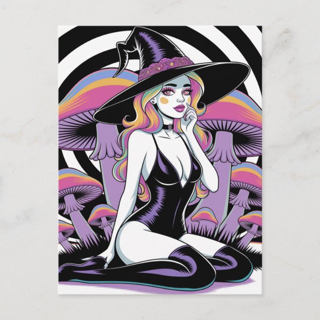 Sexy Witch and Mushrooms Postcard (Front)