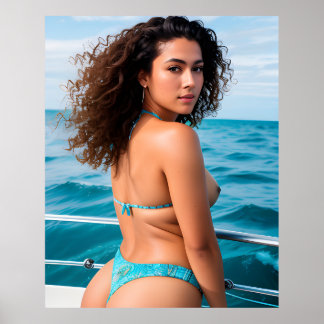 Sexy Women Blue Bikini Artwork AI Generated Poster