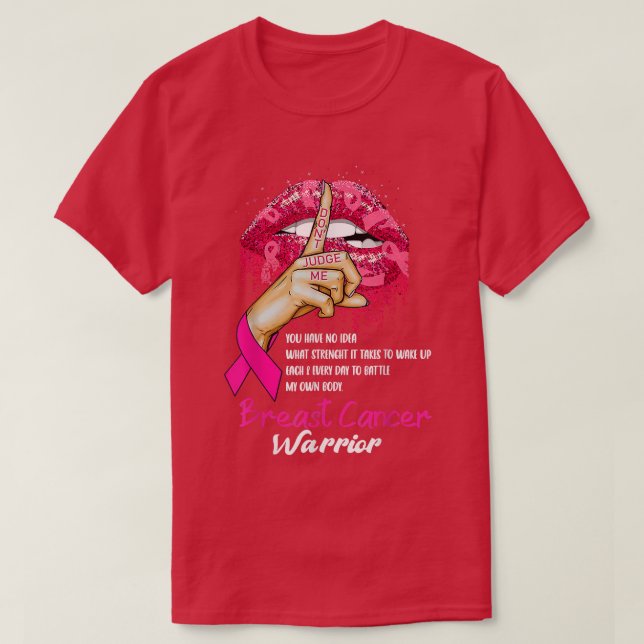 Sey Pink Lips Pink Ribbon  Don't Judge Me Breast C T-Shirt (Design Front)