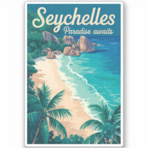 Seychelles Beach Illustration Travel Art Vintage