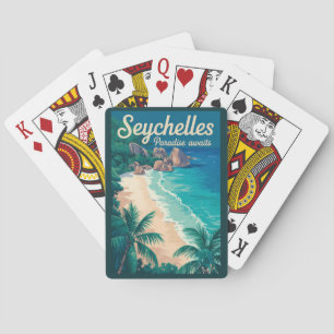 Seychelles Beach Illustration Travel Art Vintage Playing Cards
