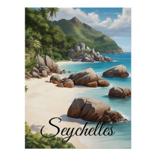 Seychelles Beach Travel Poster