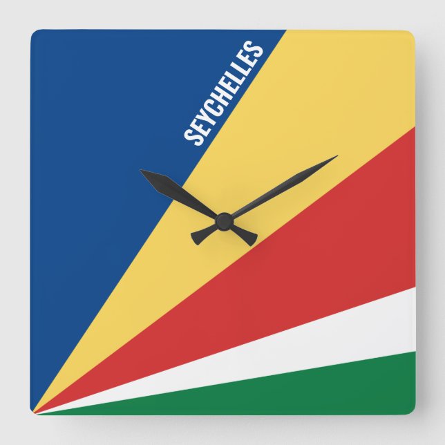 Seychelles Flag Dazzling Patriotic Square Wall Clock (Front)
