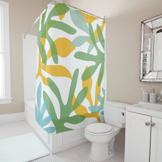 Seychelles Garden Leafy Abstract Pattern Shower Curtain (In Situ)