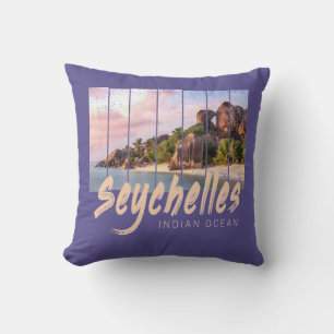 Seychelles Indian Ocean vintage sunset souvenir Cushion