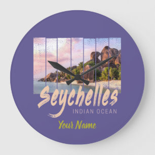 Seychelles Indian Ocean vintage sunset souvenir Large Clock