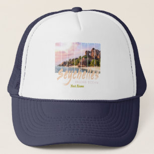 Seychelles Indian Ocean vintage sunset souvenir Trucker Hat