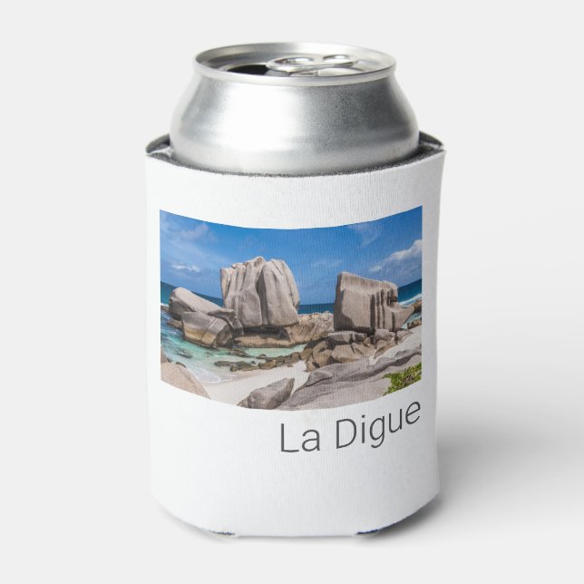 Seychelles La Digue Anse Marron Beach Vintage Can Cooler (Can Front)