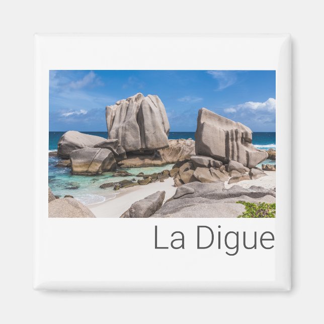 Seychelles La Digue Anse Marron Beach Vintage Magnet (Front)
