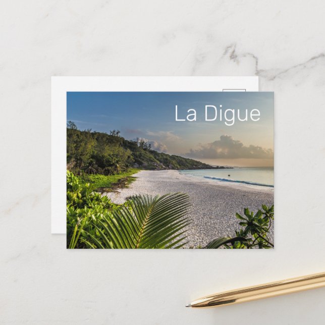 Seychelles La Digue Sunset Beach Holiday Souvenir  Postcard (Front/Back In Situ)