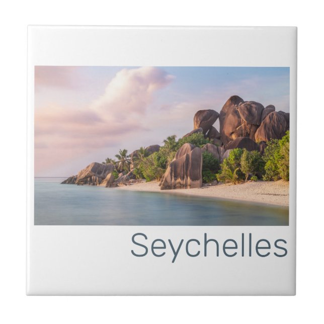 Seychelles La Digue Vintage Sunset Holiday Gift Tile (Front)
