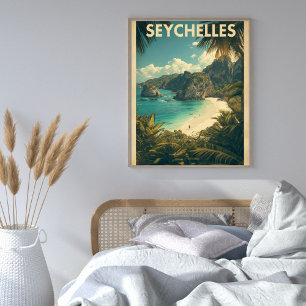 Seychelles Serenity – Vintage Tropical Island  Poster