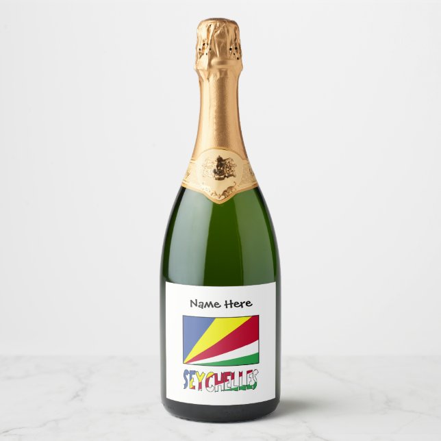 Seychelles Seychellois Flag Black Personalisation  Sparkling Wine Label (Front)