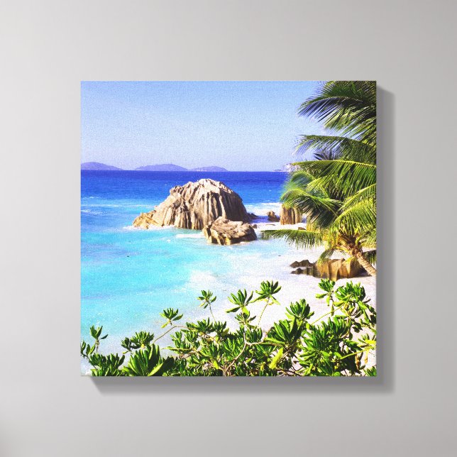 Seychelles Tropical Island Beach Canvas Print (Front)