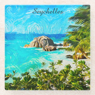 Seychelles Tropical Oil Painting – Vibrant Island Glass Coaster