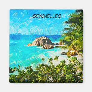 Seychelles Tropical Oil Painting – Vibrant Island  Magnet