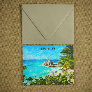 Seychelles Tropical Oil Painting – Vibrant Island  Postcard