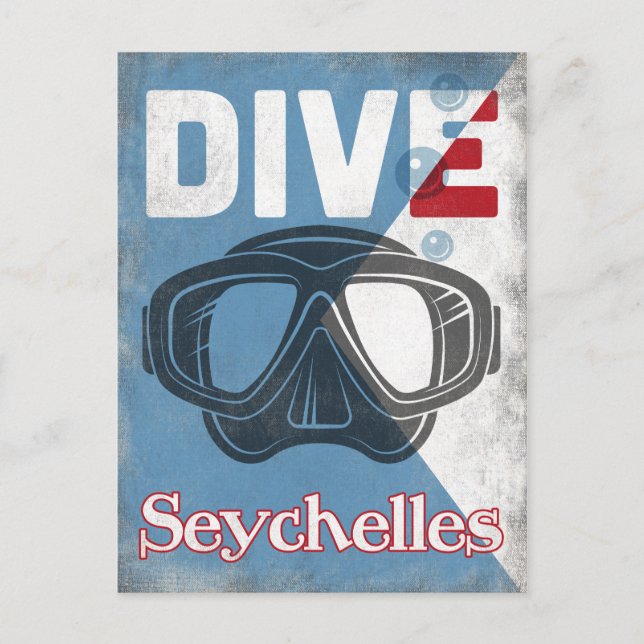 Seychelles Vintage Scuba Diving Mask Postcard (Front)